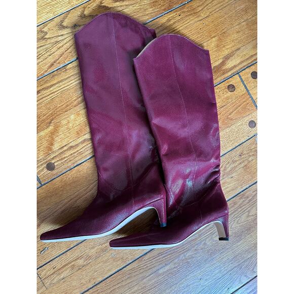 STAUD Shoes - STAUD Western Wally Lizard-Effect Leather Boots Pinot 37